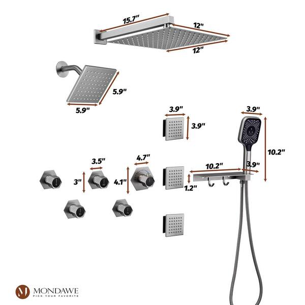 4-Spray Wall Mounted 12 in. Dual Shower Head and Handheld Shower Head in Brushed Nickel 4-Spray Wall Mounted 12 in. Dual Shower Head and Handheld Shower Head in Brushed Nickel