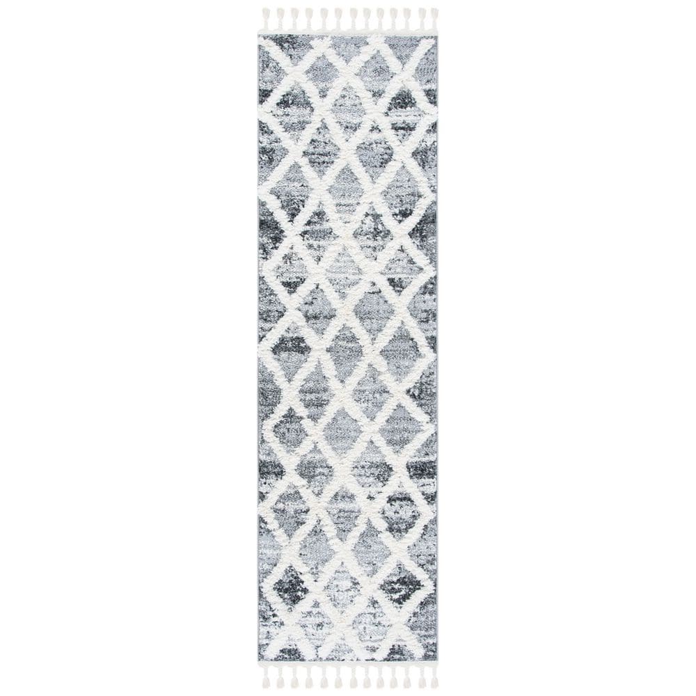 Moroccan Tassel Shag 2 ft. x 12 ft. Gray/Ivory Distressed High-Low Diamond Runner Rug price history on PriceWatchPro
