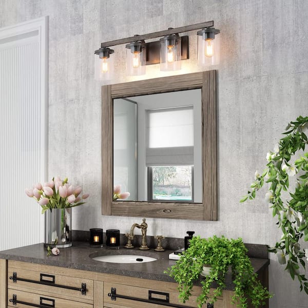 4 Light Rust Gray Bathroom Vanity, Bathroom Lighting Ideas Over Mirror Home Depot