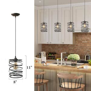 Industrial 8 in. 1-Light Rusty Bronze Pendant Light with Cylinder Cage Vintage Hanging Ceiling Light for Kitchen, Dining