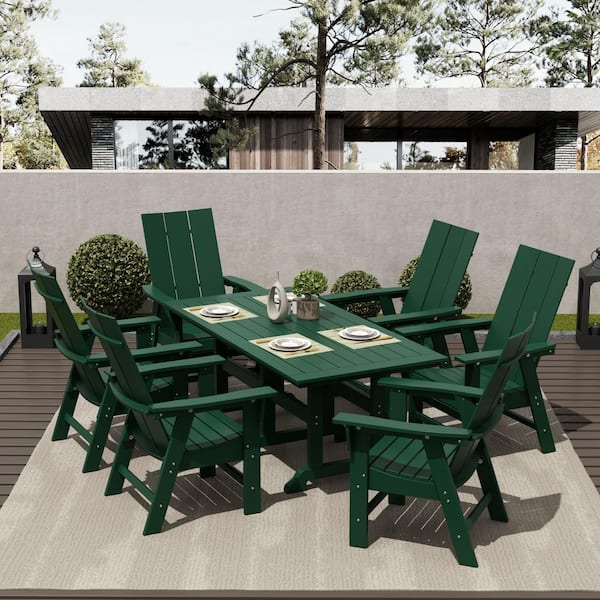 WESTIN OUTDOOR Shoreside Outdoor Patio Weather Resistant Dark Green 7-Piece HDPE Plastic Adirondack Dining Set