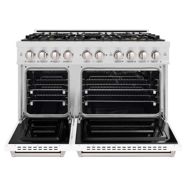 48 in. Classic Gas Range with 8 Burner DuoPro Cooktop and Dual Ovens in Satin Stainless Steel with White Matte Doors