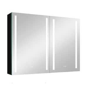 40 in. W x 30 in. H Rectangular Frameless Double Door Lighted Medicine Cabinet with Tri-View Mirror Doors