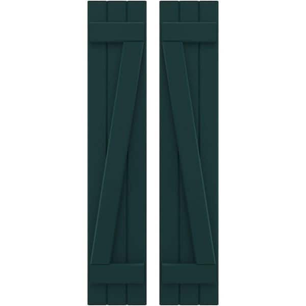 Ekena Millwork 10-1/2 in. W x 68 in. H Americraft 3-Board Exterior Real Wood Joined Board and Batten Shutters w/Z-Bar in Thermal Green