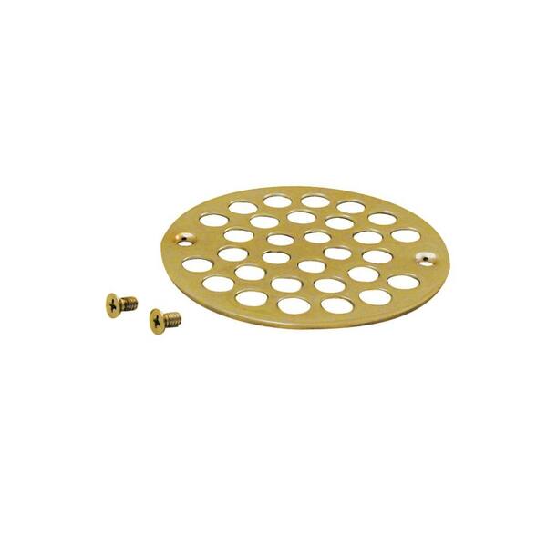 Westbrass 4 in. O.D. Shower Strainer Cover Plastic-Oddities Style in Polished Brass
