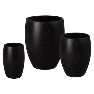 17 in., 21 in., and 27 in. H Black Terrazzo Round Planters  (Set of 3)