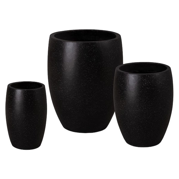 17in., 21in., and 27in. H Black Terrazzo Round Planters  (Set of 3)