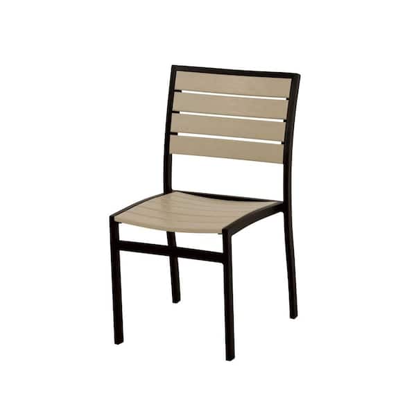 POLYWOOD Euro Textured Black All-Weather Aluminum/Plastic Outdoor Dining Side Chair in Sand Slats