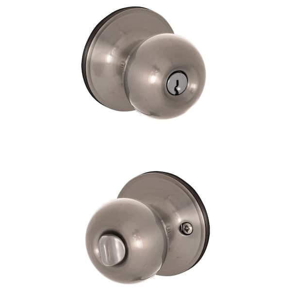 Bowery Satin Nickel Keyed Entry Door Knob with Greyson Trim