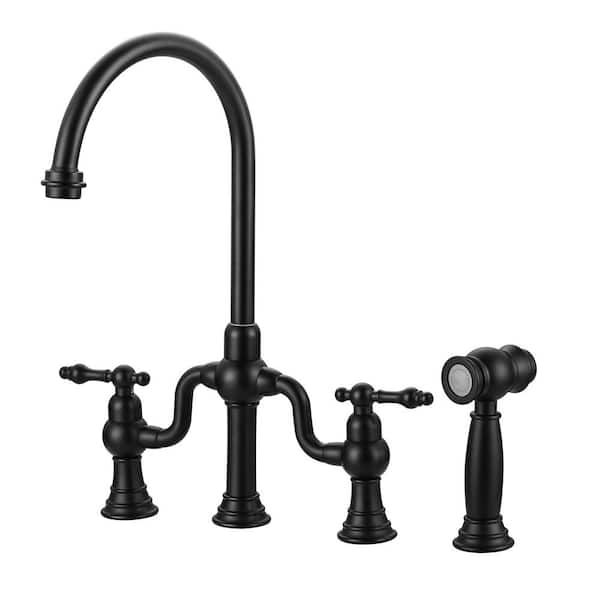 WOWOW Double Handle High-Arc Deck Mounted Bridge Kitchen Faucet in ...