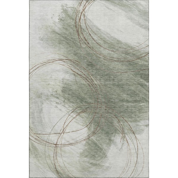 Mayfield Premium Machine Washable Abstract AMF2396 Sage 9 ft. x 12 ft. Area Rug