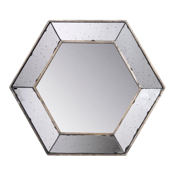 21 in. W x 19 in. H Hexagon Wall Hanging MDF Framed Wall Mounted Bathroom Vanity Mirror in Silver