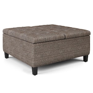 Harrison 36 in. Wide Transitional Square Coffee Table Storage Ottoman in Mink Brown Tweed Look Fabric