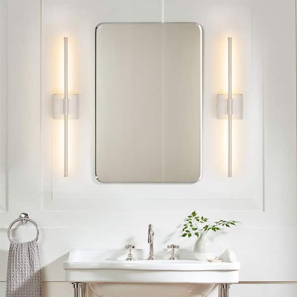 Byers 23.6 in. 1-Light Nickel Linear Dimmable LED 3000K Bathroom Vanity Light Wall Sconce with Rectangular Backplate