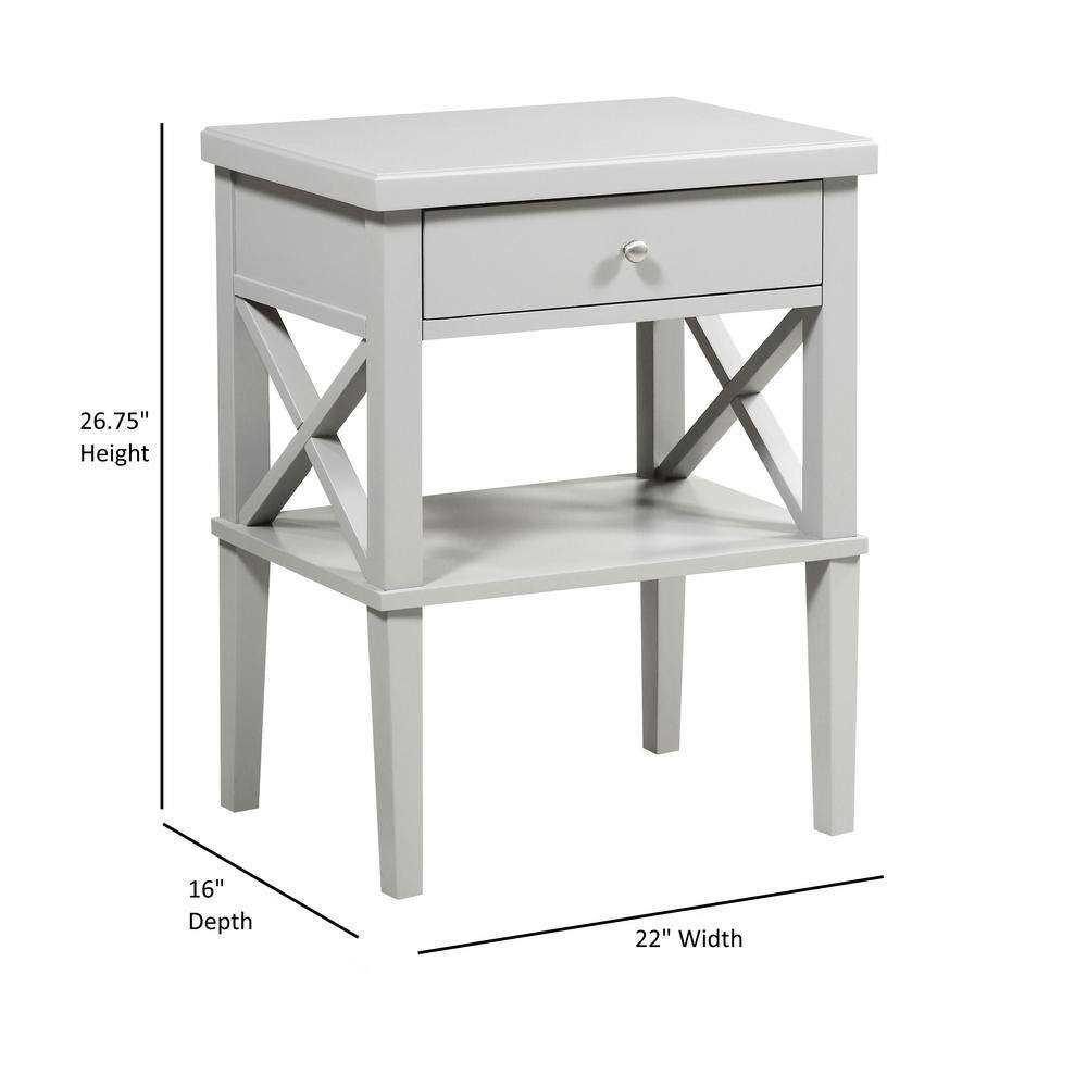 Dove Gray 1-Drawer Hardwood Nightstand with Open Shelf
