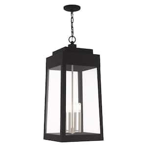 Vaughn 30.75 in. 4-Light Black Dimmable Outdoor Pendant Light with Clear Glass and No Bulbs Included