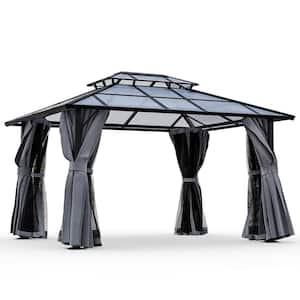 12 ft. W x 10 ft. D Aluminum Gray Patio Gazebo with Polycarbonate Double Hardtop Roof