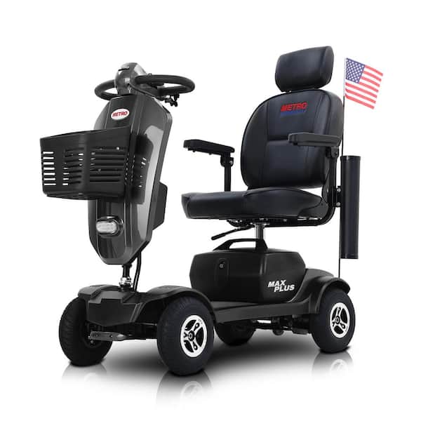 Outdoor 4-wheel compact mobility scooter with 2*20AH lead-acid batteries, with cup holder and USB charging port Gray