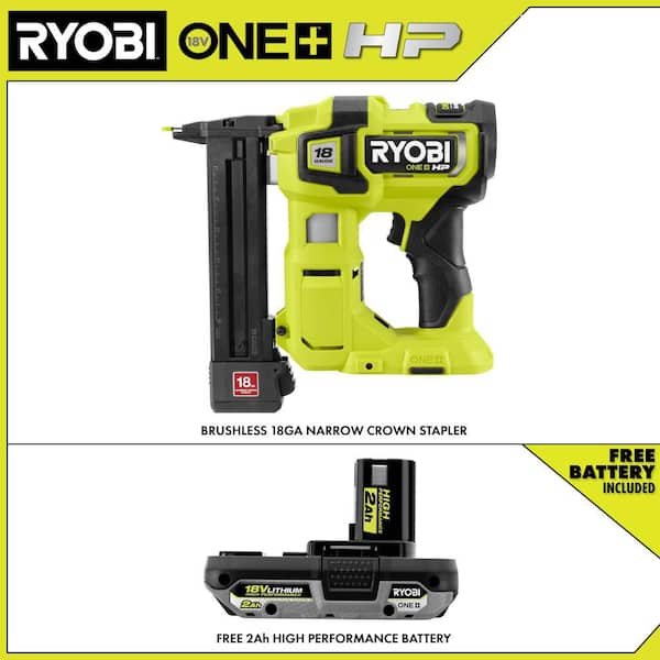 ONE+ HP 18V Brushless Cordless 18-Gauge Narrow Crown Stapler with FREE 2.0 Ah HIGH PERFORMANCE Battery