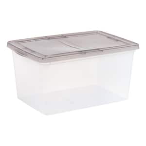 58 qt. Snap Top Plastic Storage Box in Clear with Gray Lid