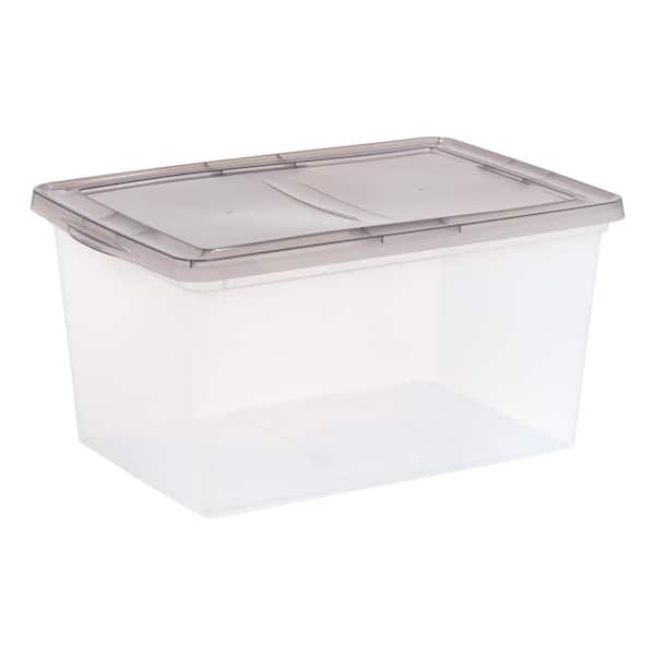 IRIS 58 Qt. Snap Top Plastic Storage Box, Clear with Gray Lid