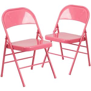 Bubblegum Pink Metal Folding Chair (2-Pack)