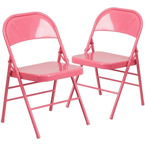 Carnegy Avenue Bubblegum Pink Metal Folding Chair (2-Pack)