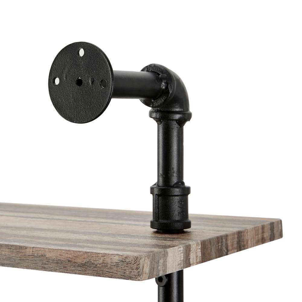 Aurora Rustic Black Iron and Wood 3-Tier Wall Shelf