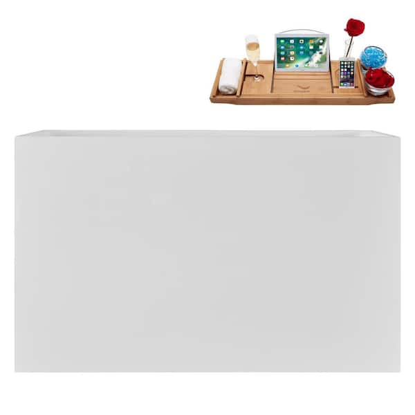 Streamline 47 in. x 28 in. Acrylic Freestanding Soaking Bathtub in Glossy White with Matte Black Drain, Bamboo Tray