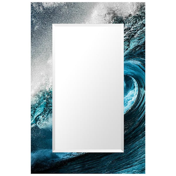 Empire Art Direct Sapphire Sea 48 in. x 32 in. Reverse Printed Tempered Art Glass with 36 in. x 20 in. Rectangular Beveled Mirror