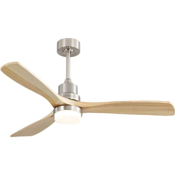 PUDO 52 in. Integrated LED Indoor Natural Ceiling Fan Lighting with Remote Control and Adjustable Helght