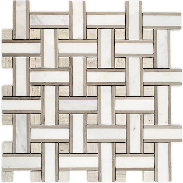 Ivy Hill Tile Yarn Jute 12-1/2 in. x 12-1/2 in. x 10 mm Polished Marble Mosaic Tile