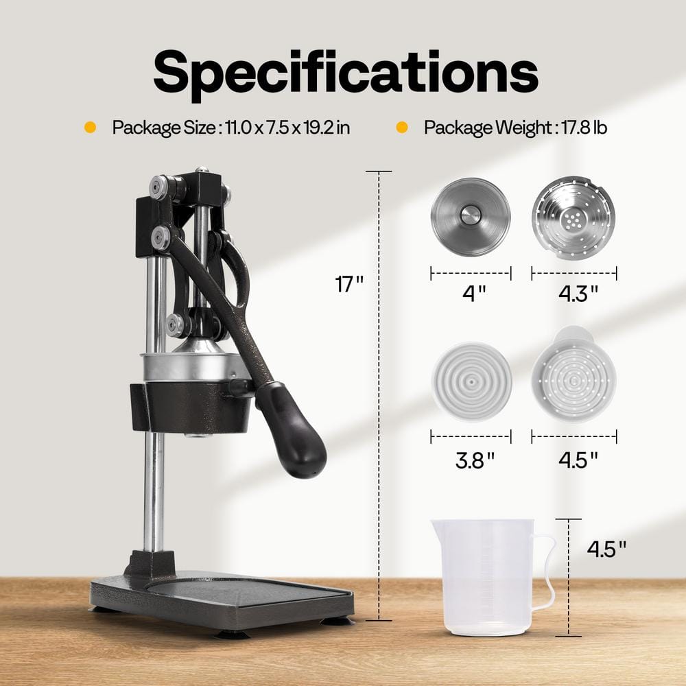 Black Stainless Steel Manual Citrus Juicer with Ergonomic Handle