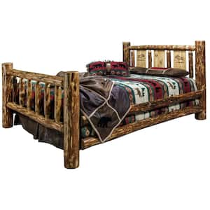 Glacier Brown King Laser Engraved Moose Motif Spindle Style Bed