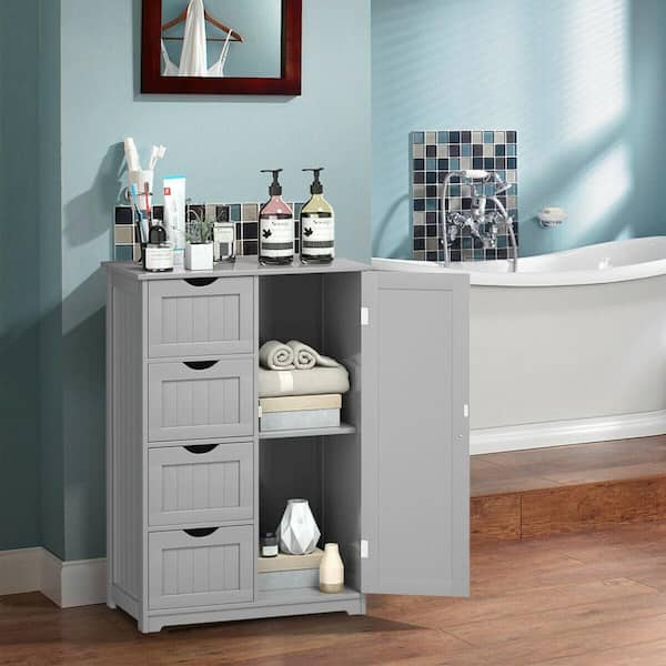 Costway Wooden 4 Drawer Bathroom Cabinet Storage Cupboard 2 Shelves Free  Standing White 