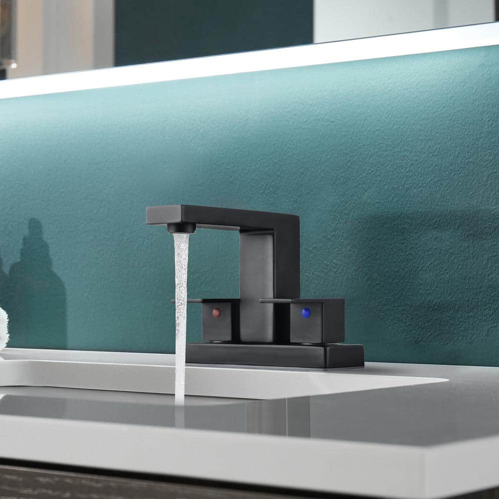 Matte Black Stainless Steel Double Handle Centerset Bathroom Faucet