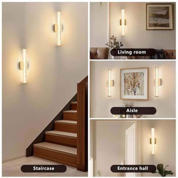 Jushua (2-Pack) 20 in. 1-Light Matte Gold Bathroom Bedroom Vanity