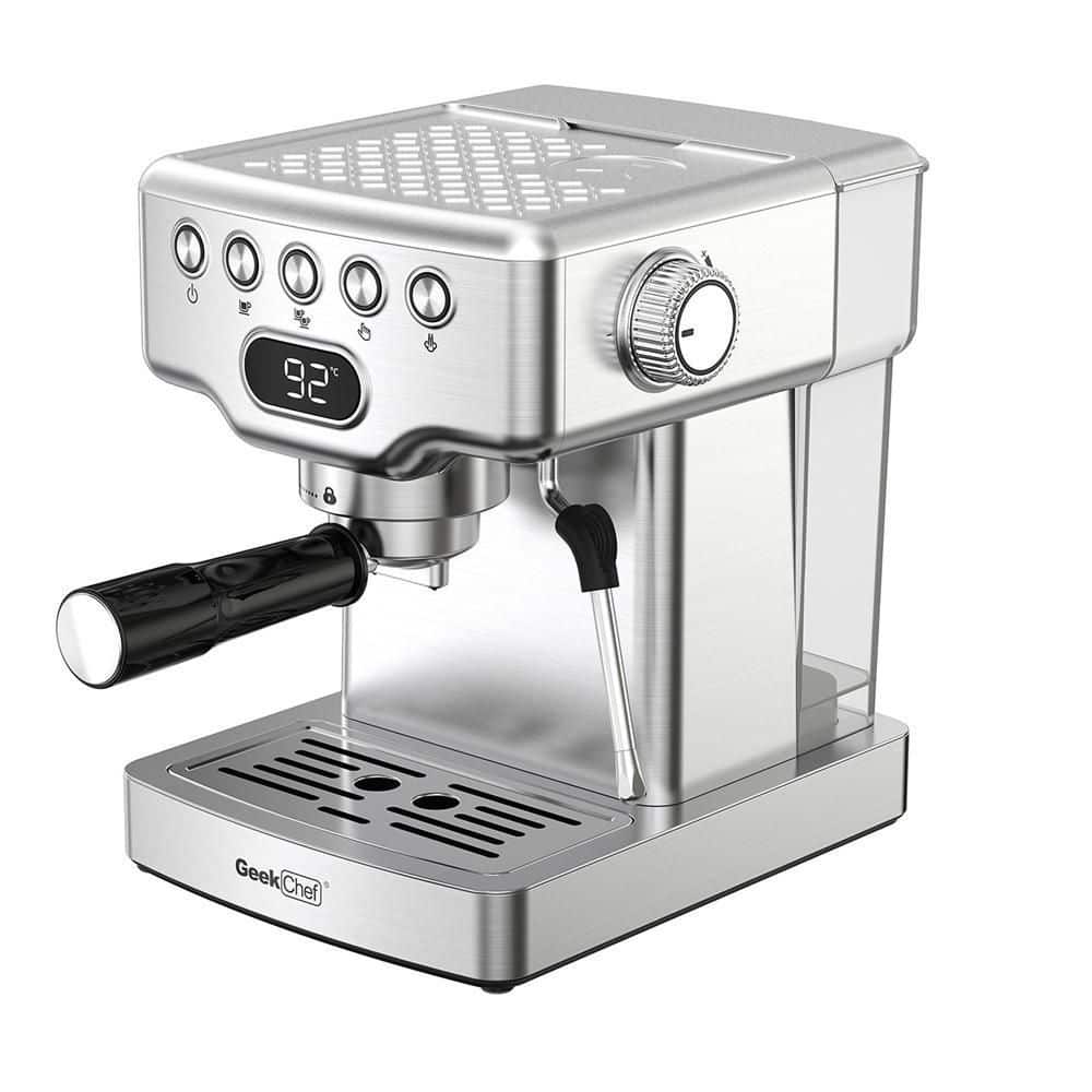 Aoibox 2- Cup Silver 20 Bar Espresso Machine with Milk Frother, 1.8L Water Tank, Stainless Steel