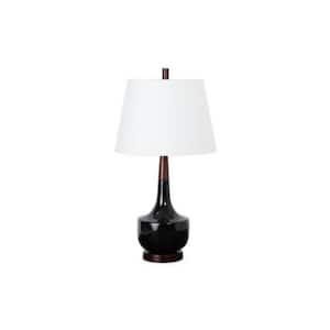 28 in. Black Ceramic Genie Table Lamp with White Shade