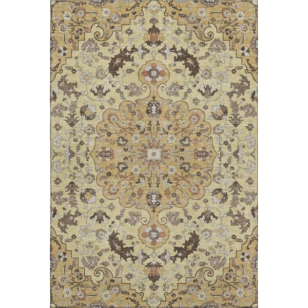 Mayfield Premium Machine Washable Abstract AMF2564 Gold 5 ft. x 7 ft. 6 in. Area Rug