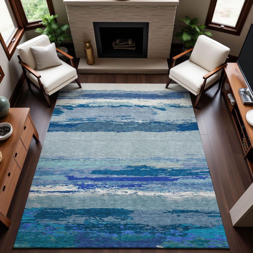Mayfield Premium Machine Washable Abstract AMF1280 Blue 8 ft. x 10 ft. Area Rug price history on PriceWatchPro