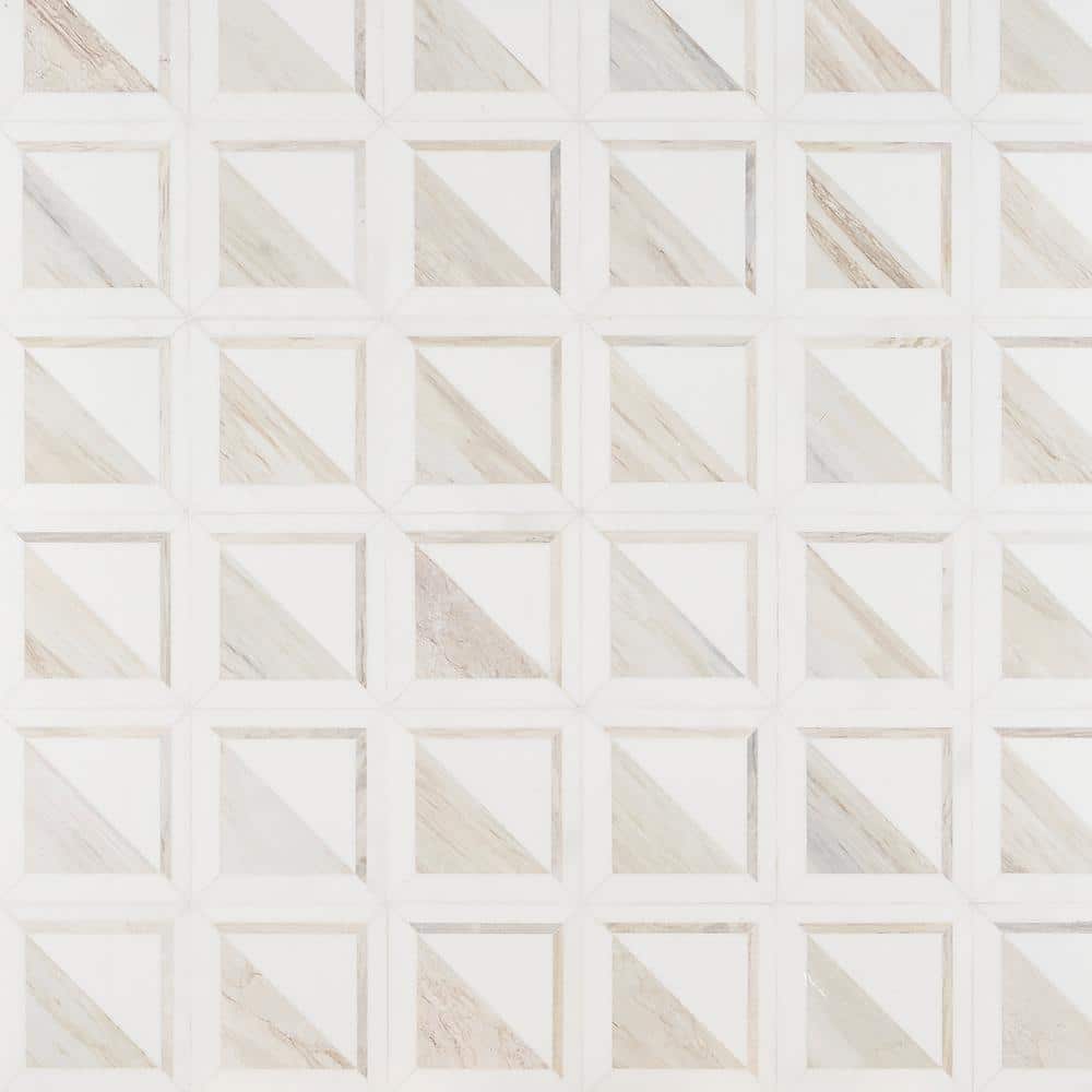 Beige and Cream 8.5" Porcelain Mosaic Tile with Marble Look