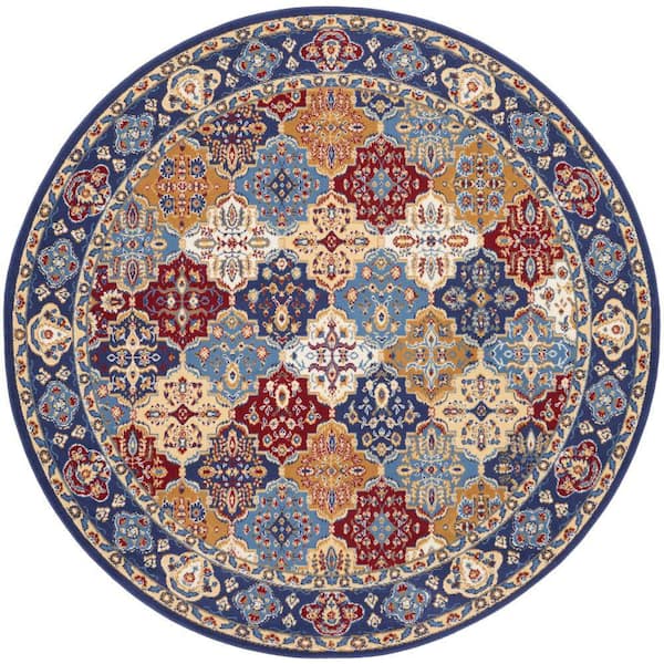 Nourison Grafix Multicolor 8 ft. x 8 ft. Persian Medallion Traditional Round Rug