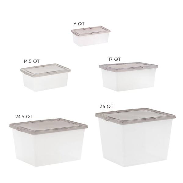 Iris 3.6 gal. Snap Top Plastic Storage Box in Clear with Gray Lid (6-pack)