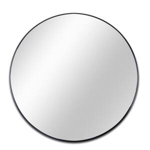 36 in. W x 36 in. H Large Round Brushed Aluminium Framed Wall Bathroom Vanity Mirror in Black