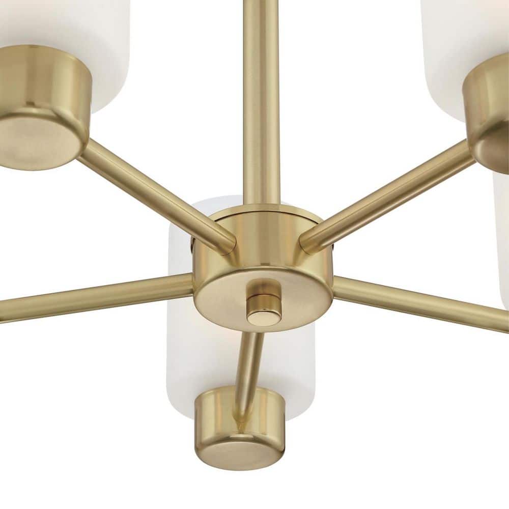 Champagne Brass 5-Light Chandelier with Frosted Glass Shades