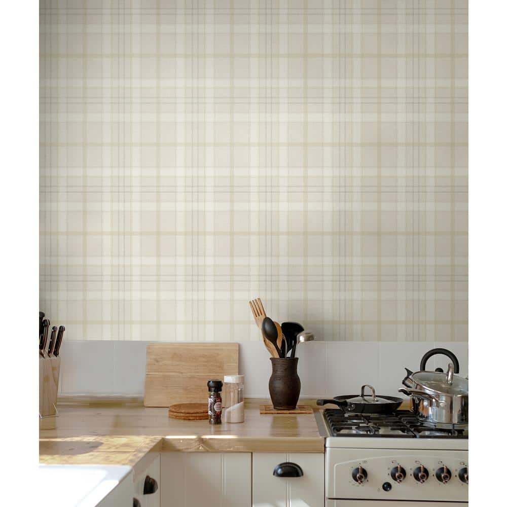 Neutral Plaid Self-Adhesive Vinyl Wallpaper Roll