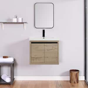 18.1 in. D x 20.5 in. H x 24 in. W Floating Wall-Mounted Bathroom Vanity with White Single Resin Sink in Yellow(Wooden)