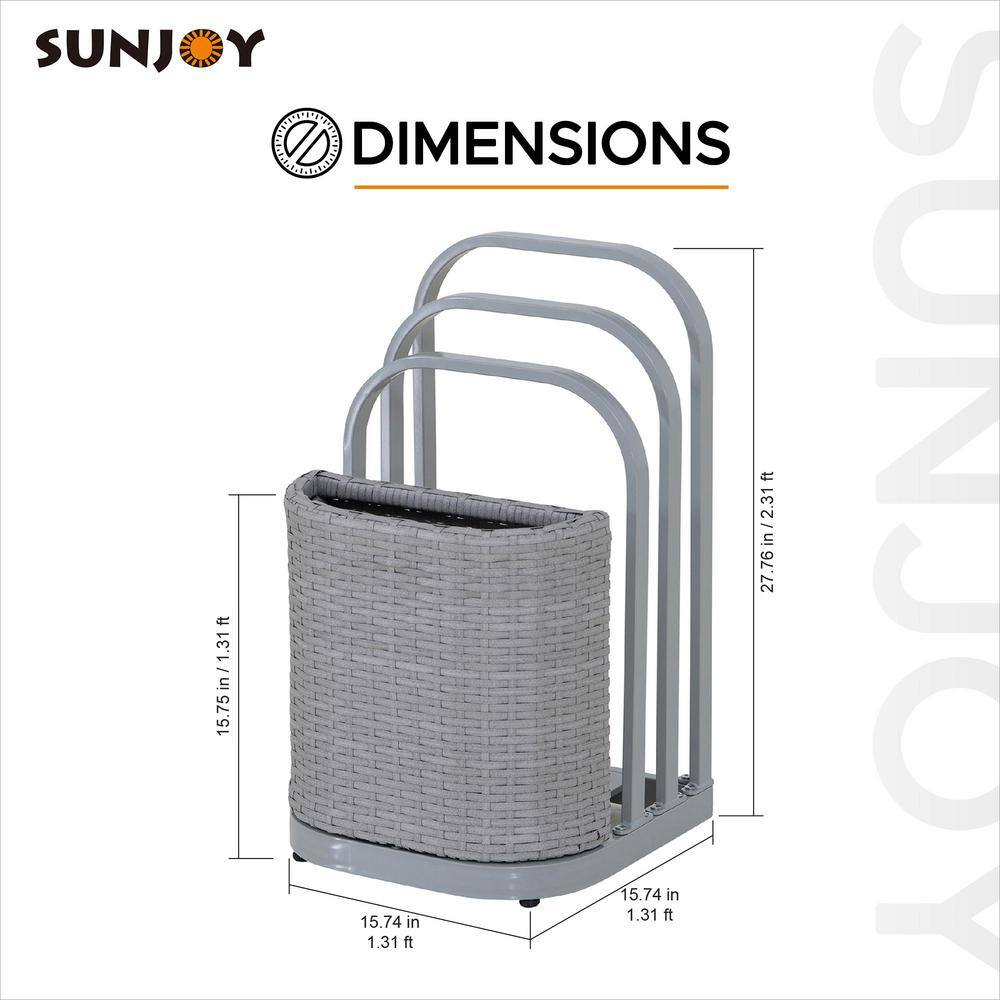 Gray Aluminum and Wicker Poolside Towel Rack with Storage Basket