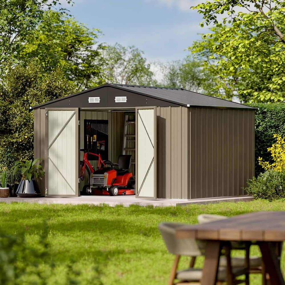 10 ft. W x 8 ft. D Metal Storage Shed for Outdoor, Galvanized Steel Yard Shed , Brown (80 sq. ft.) price history on PriceWatchPro